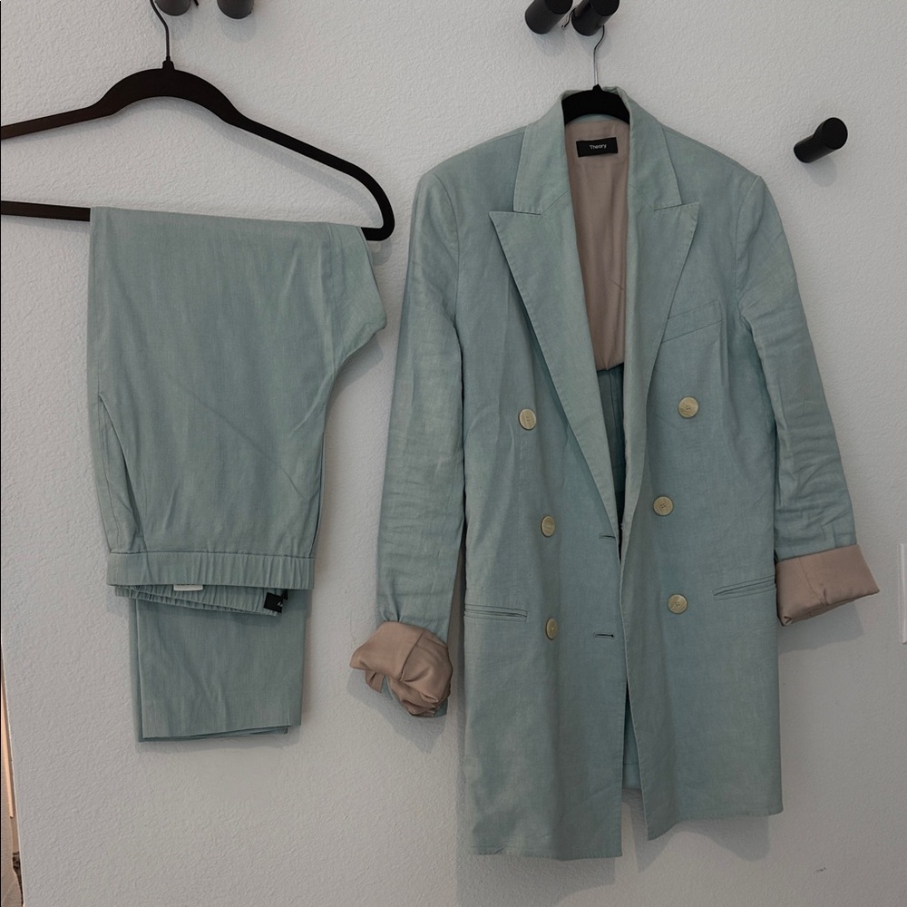 Womens Double-Breasted Blazer and Pants Set - Light Blue